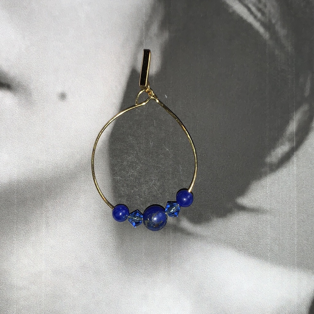 New Handcrafted Stud Post Hoop Hoop With Blue Beads Earrings